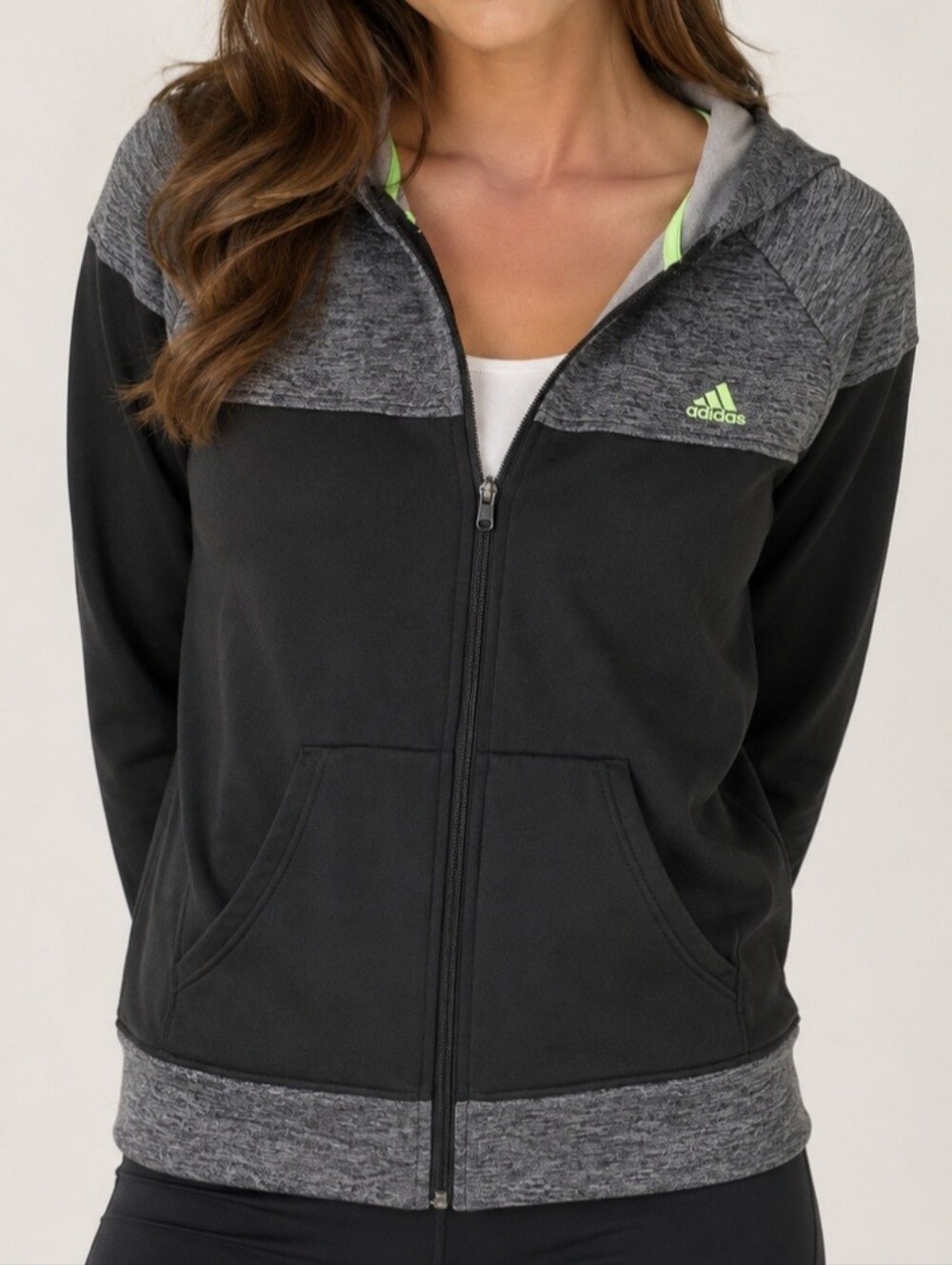 Climawarm Adidas Zip Up Jacket Women's XL Athletic Hoodie Gray and Black
